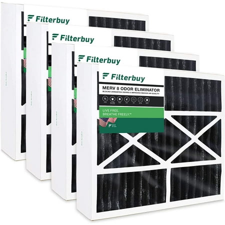 

Filterbuy 20x20x5 MERV 8 Odor Eliminator Pleated HVAC AC Furnace Air Filters with Activated Carbon for Honeywell and Lennox (4-Pack)