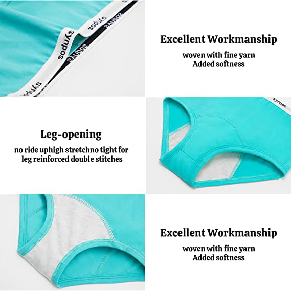 Synpos Teen Girls Underwear Leak-Proof Organic Cotton Protective