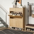 thumbnail image 2 of Fluted Shoe Storage Cabinet with 2 Storage Drawers & 2 Flip Drawers, Modern Narrow Shoe Organizer Cabinet with Adjustable Shelf for Entryway, Hallway, Front Door Entrance, Oak Natural, 2 of 6