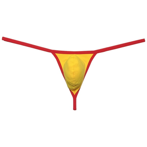Botmois Men's Thong Solid Bikini Mini Bottom Briefs Spandex Pouch Micro Tangas T-back Jockstrap Underwear Dark Yellow M