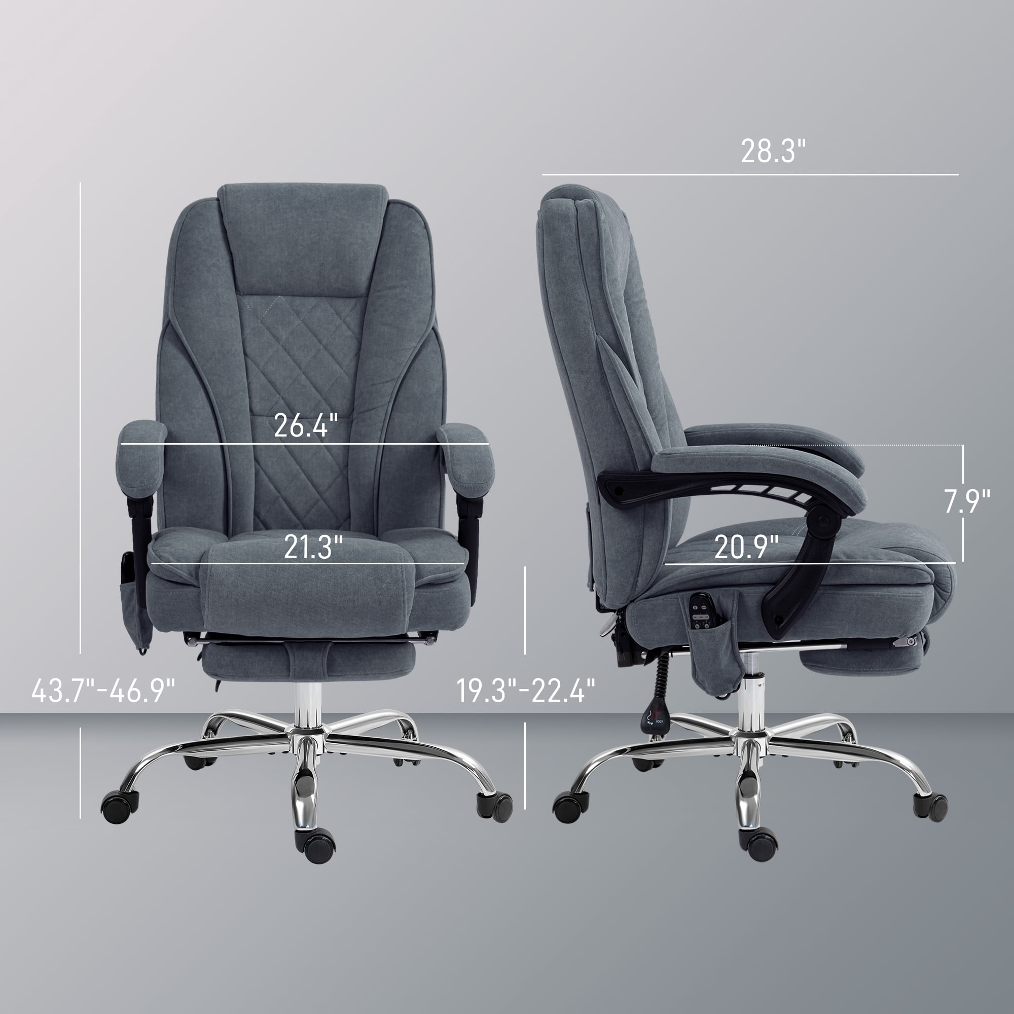 Vinsetto Executive Massage Office Chair, Heated Computer Desk Chair with Adjustable Height and Footrest, Charcoal Gray