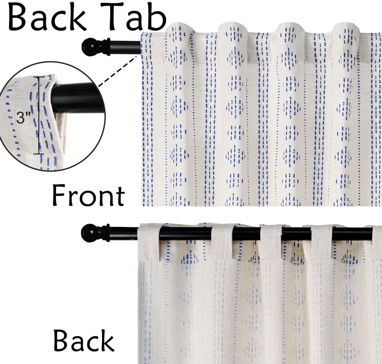Alishomtll Boho Farmhouse Curtains Linen Light Filtering Blue Geometric Striped Window Drapes ,52"x84", 2 Panels