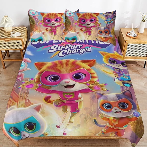 3 Piece Comfortable Bedding Set Super Kitties Duvet Cover Twin Bed with 2 Pillowcase 79"x90"
