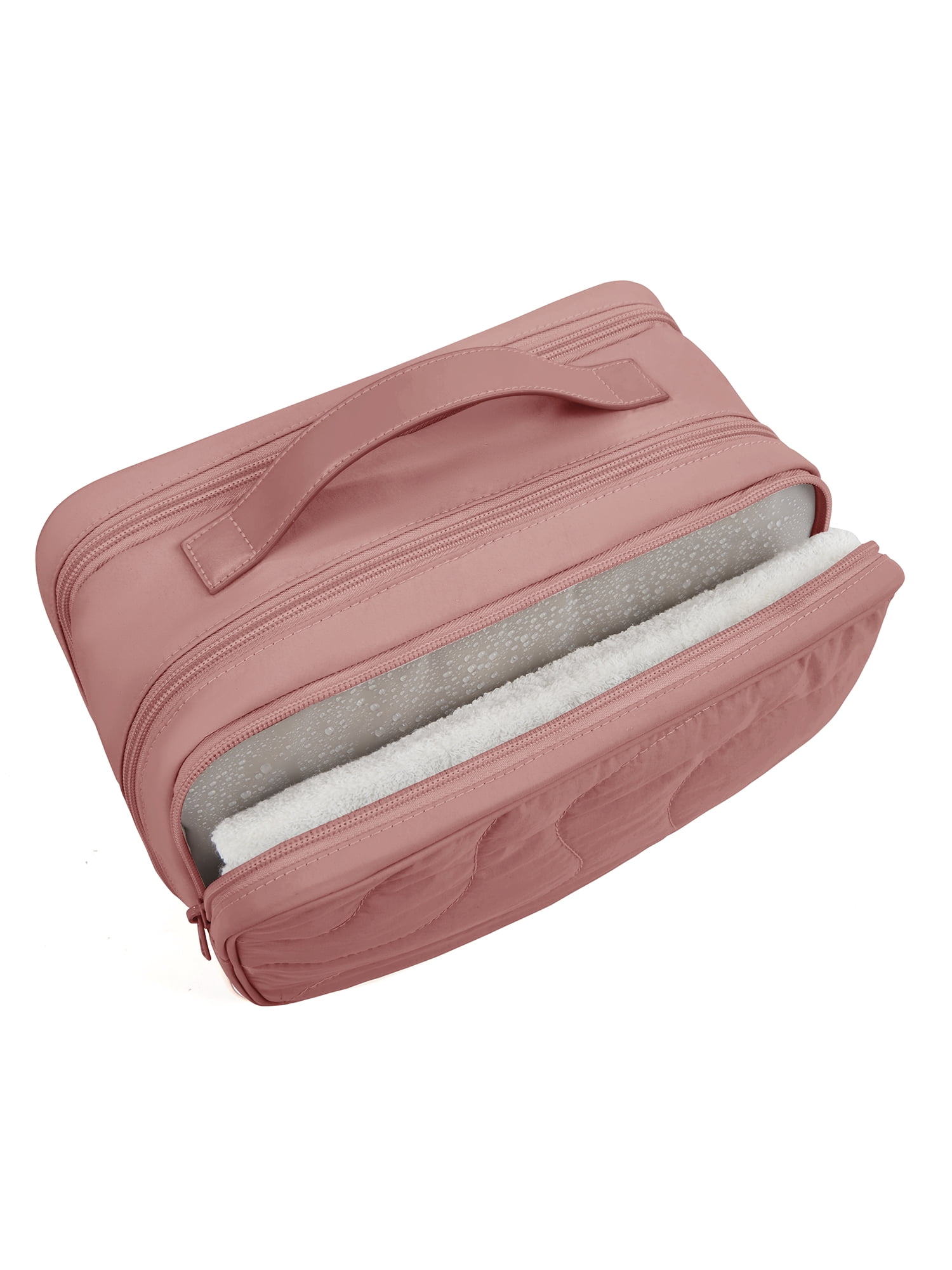Bagsmart Unisex Large Capacity Toiletry Bag, Travel and Organizer Makeup Cosmetic Bag with Handle for Your Essentials, Men and Women, Pink