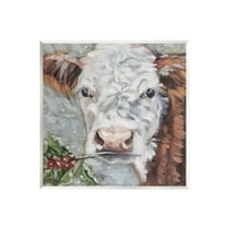 Stupell Snowy Winter Cow Holly Berries Animals & Insects Painting Wall Plaque Unframed Art Print Wall Art