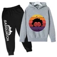 thumbnail image 4 of Conjunto de sudadera con capucha y pantalones de polar para niños, conjunto de 2 piezas, chándal, estampado de cabeza grande de Sasquatch furtivo, 4 of 5