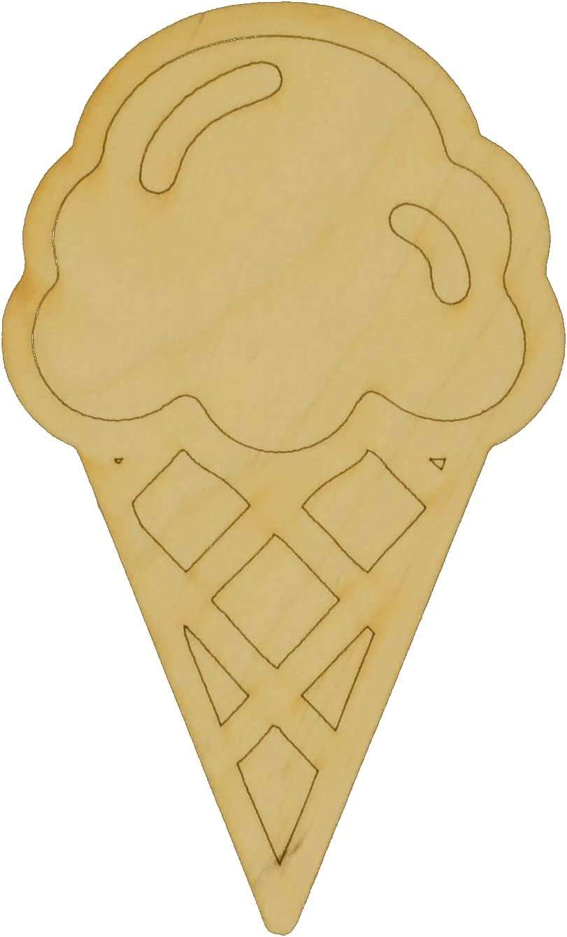 Unfinished Detailed Ice Cream Cone Wood Cutout (1/4” Thickness, Jumbo 18" x 10.875" (Sold