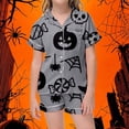 thumbnail image 2 of Kids Halloween Pajamas Size 8-9 Years Childrens Sleepwear Striped Short Sleeve Top and Shorts Cozy Wear Girls' Pajama Sets Grey, 2 of 4