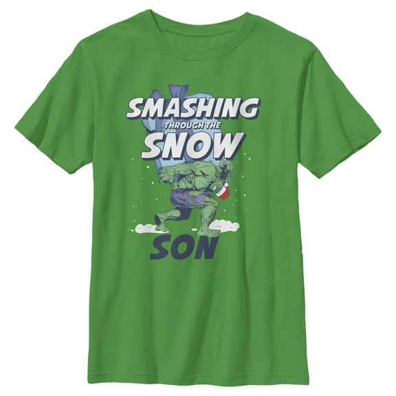 Boy's Marvel Christmas Hulk Son Snow Graphic Tee Kelly Green Small