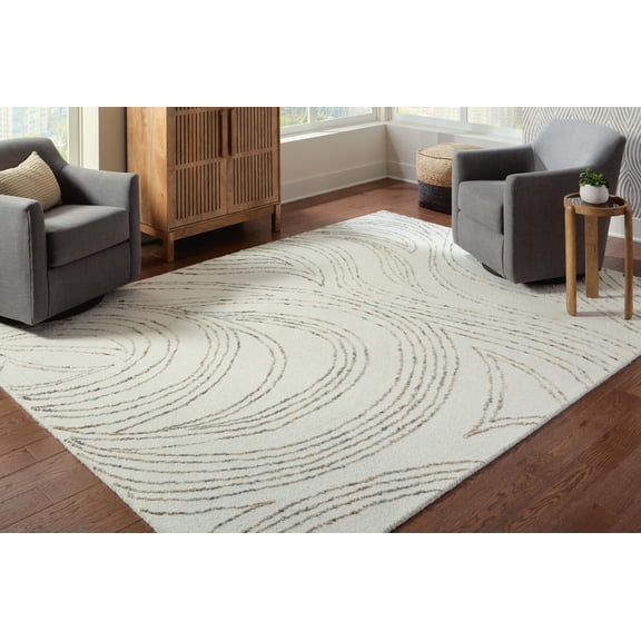 Signature Design by Ashley Deenbury Area Rug, 8' x 10', Hand Tufted Wool, Abstract Pattern, Ivory, Green & Brown