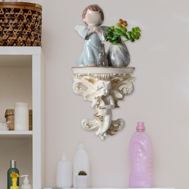 Estante flotante decorativo de resina, estatua, figura de ángel para dormitorio, escultura de pared, organizador para guardería, baño, libros, oficina Crema