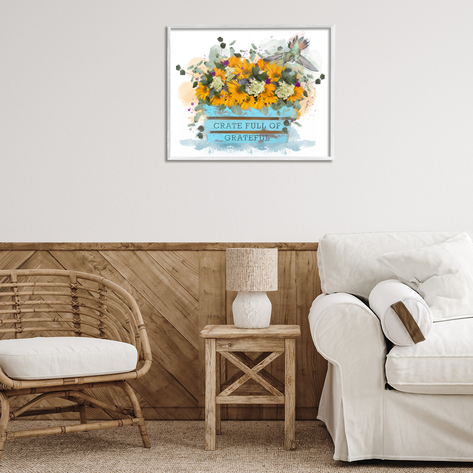 Stupell Industries Crate Full Of Grateful Botanical & Floral Painting White Framed Art Print Wall Art, 30 x 24
