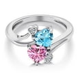 thumbnail image 3 of Gem Stone King 925 Sterling Silver Swiss Blue Topaz Pink Moissanite and White Moissanite Ring for Women (1.78 Cttw, Heart Shape 6MM, Gemstone November Birthstone, Size 5), 3 of 6