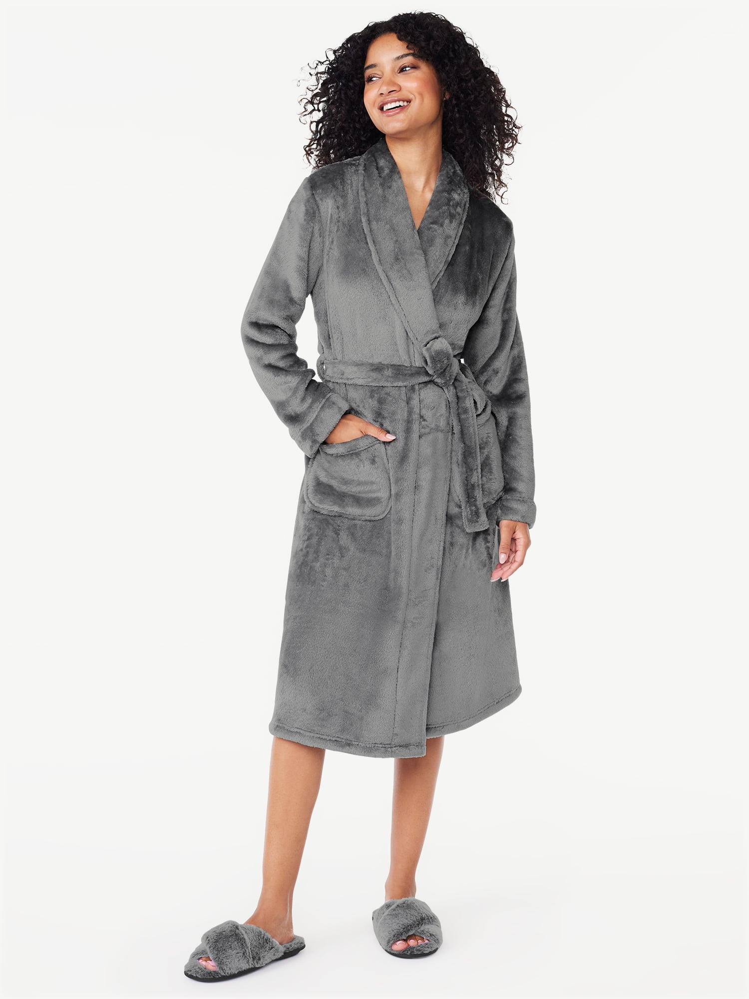 Joyspun Women's Plush Sleep Robe, Size S to 3X