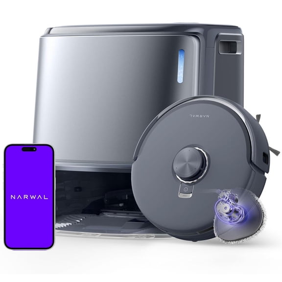 Restored NARWAL Freo Z10 Ultra Robot Vacuum and Mop Combo, Dual RGB Cameras and Chips, AI Avoidance, 8N Corner to Edge Deep Cleaning, Dry-Wet Separation, 18000Pa, Hot Water Wash & Self-Emptying, Gray