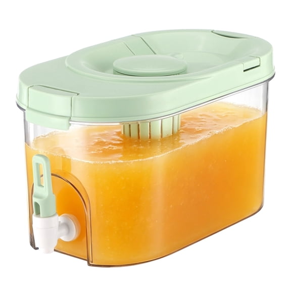 1 Gallon Refrigerator Cold Water Dispenser with Spigot, Square Fruit Tea Infuser Pitcher, Large Beverage Container for Ice Tea, Juice, Lemonade, Light Green