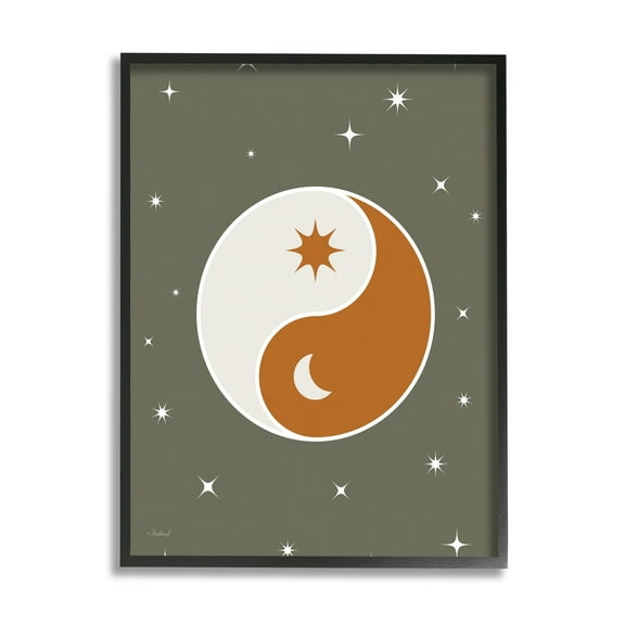 Stupell Industries Starry Yin Yang Symbol Celestial Sun Moon Shapes Graphic Art Black Framed Art Print Wall Art, Design by Martina Pavlova