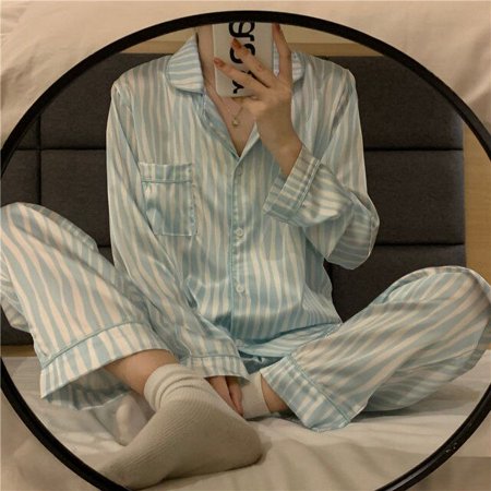 

CoCopeaunt Striped Womens Pajamas Spring Sleepwear Rayon Silk Pijama Long Sleeve Pyjamas Female Set Loungwear Nightwear Home Suit