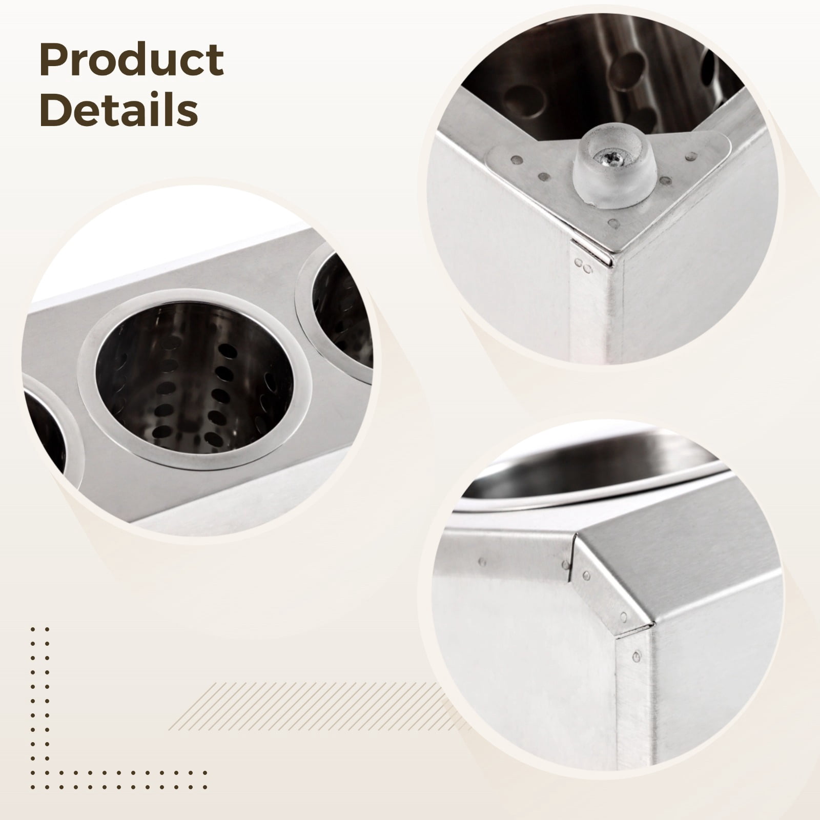Stainless Steel Kitchen Utensil Holder, Large Flatware Caddy with 3 Dividers, Commercial-Grade Countertop Storage, Quality and Easy-to-Clean Design, Ideal for Kitchen or Restaurant Use