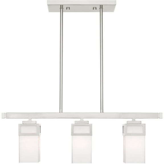 4.5 inch 3 Light Brushed Nickel Linear Chandelier with Hand Blown Satin Opal White Glass Shade