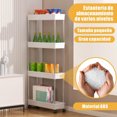 thumbnail image 3 of Carrito Organizador, 4 Niveles con Ruedas y 4 Ganchos, Organizador Multiusos Resistente, Ahorra Espacio, para Cocina, Baño y Recámara, 3 of 4