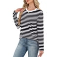 thumbnail image 4 of Womens Long Sleeve Shirts Striped Color Block Tops Fall Fashion Clothing Ribbed Crewneck Tee Blouses, 4 of 11
