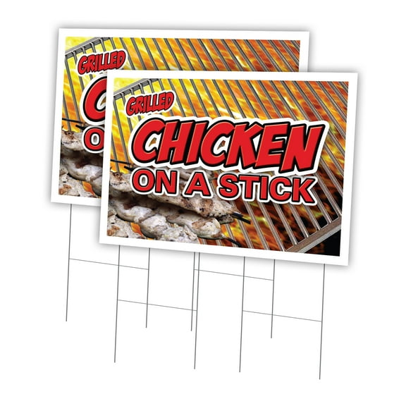 Chicken On A Stick 2 Pack Of 24" x 36" Yard Sign & Stake | Advertise Your Business | Stake Included Image On Front Only | Made in The USA