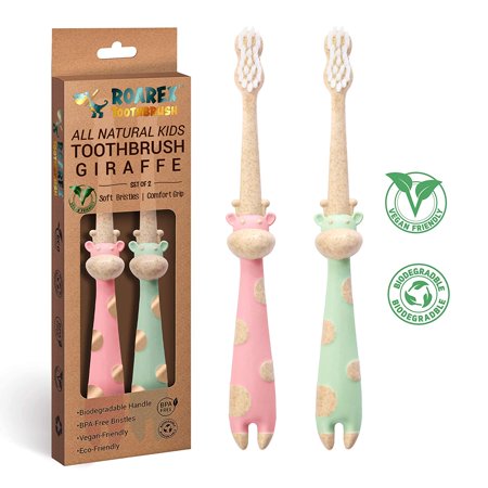 ROARex Vegan Eco - Friendly All Natural Kids Toothbrush Made from Plants - Sweet Baby Giraffe | 100% Biodegradable and Compostable | 1% for The Planet Product