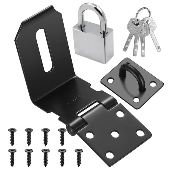 4 Inch 90 Degree Padlock Hasps, Stainless Steel Lock Padlock Hasp with Padlock and Keys Set, Door Latches