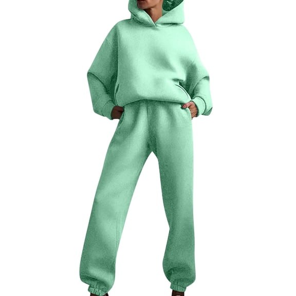 Lumtrix Womens 2 Piece Outfits Lounge Hoodie Sweatsuit Sets Oversized Sweatshirt Baggy Fall Comfy Sweatpants with Pockets Green S