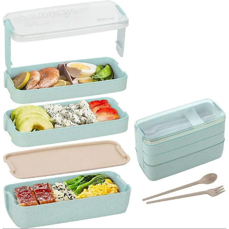 Bento Box For Adults Kids, 3-in-1 Meal Prep Container, 900ml Janpanese Lunch  Box With Compartment, Wheat Straw, Leak-proof, Spoon & Fork, Bpa-free (gr
