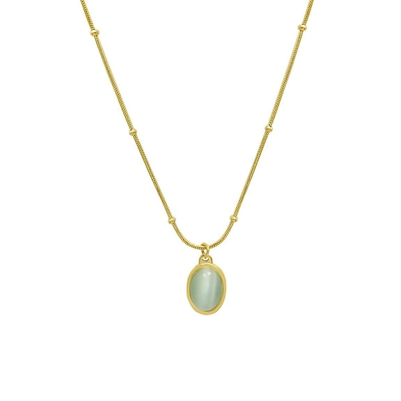 French Retro Oval Pendant Necklace - 18K Gold Plated Cat's Eye Stone Chain