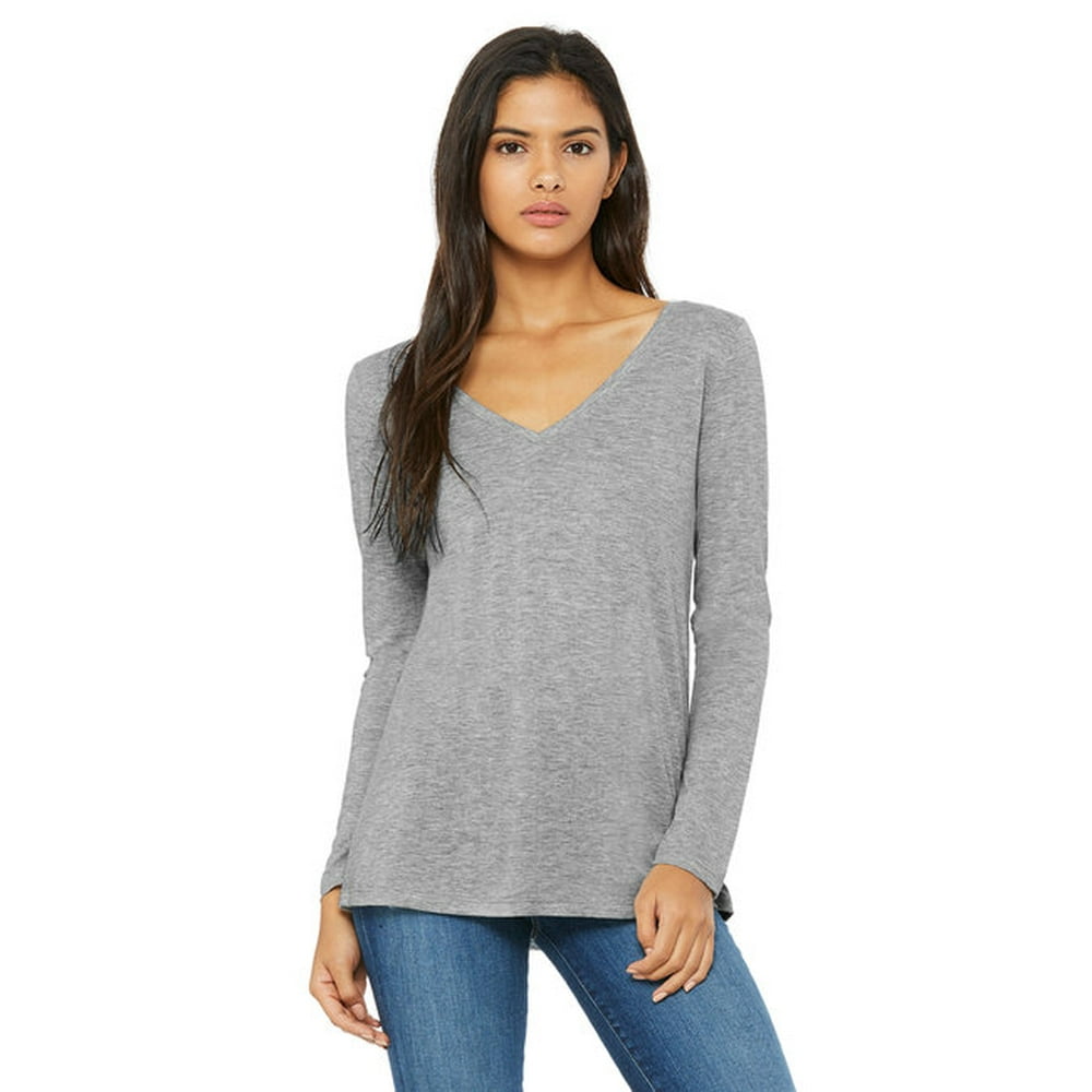 BELLA+CANVAS - Bella + Canvas 8855 Ladies' Flowy Long-Sleeve V-Neck ...