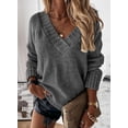 thumbnail image 2 of Women's Oversized Sweater Sexy Deep V Neck Long Sleeve Cable Knit Sweater Loose Sweater Tunic Pullover, 2 of 9