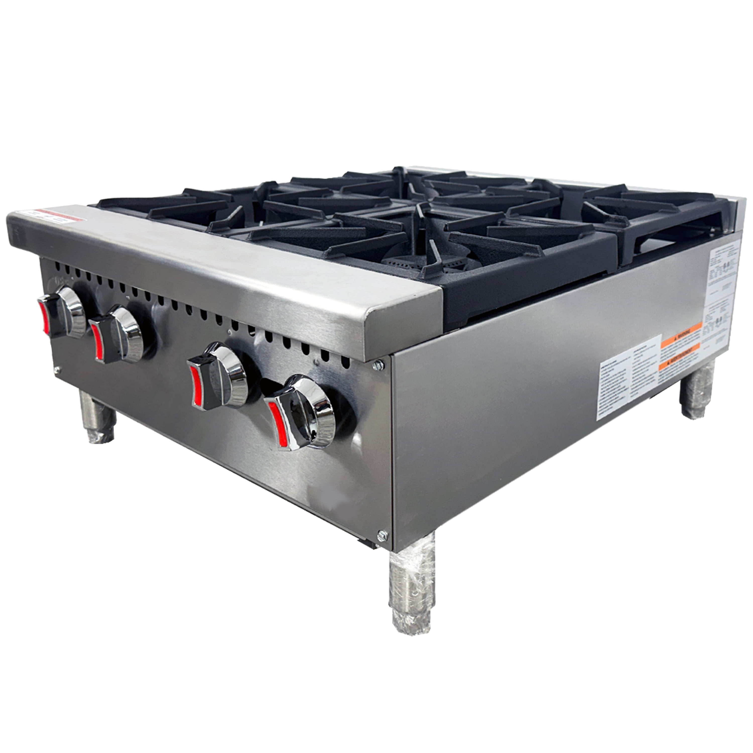 Commercial Gas Hot Plate 4 Burner – 120,000 BTU, Stainless Steel Countertop Range with Heavy Duty Cast Iron Grates, ETL & NSF Certified – Natural Gas & Propane Convertible