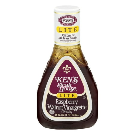 (3 Pack) Ken's Steak House Raspberry Walnut Vinaigrette Dressing Lite 16 Oz Plastic Bottle