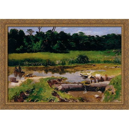 Fluvial Landscape 40x28 Large Gold Ornate Wood Framed Canvas Art by Jose Ferraz de Almeida Junior