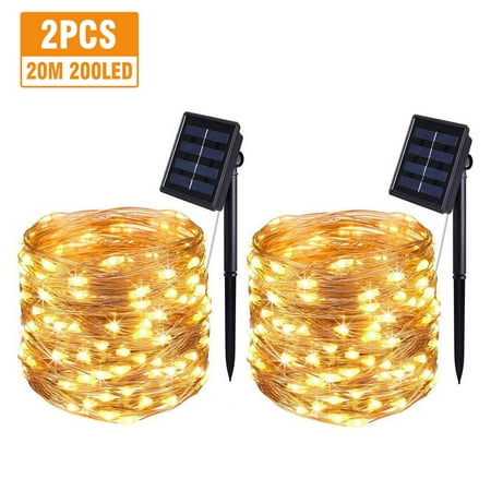 2/1 Pcs Outdoor Solar Powered String Lights -  66/33FT 200/100 LED Garden Fairy Starry Lights, Waterproof Copper Wire Lights with 2 Modes for Patio Yard Trees Christmas Table Wedding Party