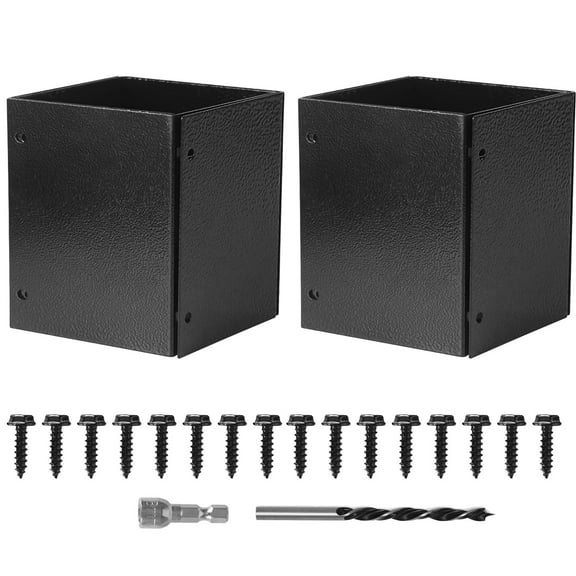 2 Sets Mailbox Post Protectors, Iron Post Base Covers for 3.3 to 6 in Square Posts, Includes Screws and Drill Bits, Weather-Resistant Coated Kit