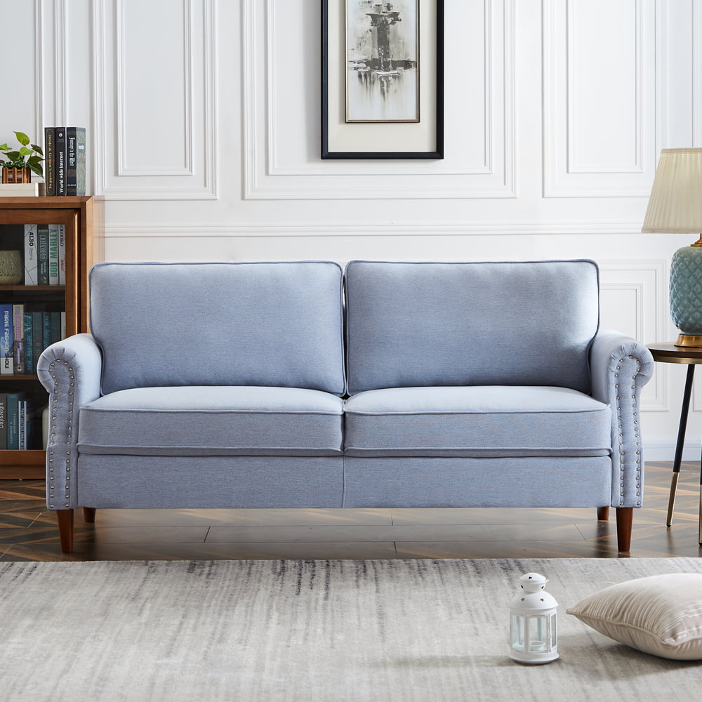 Piscis 3-Seat Mid-Century Sofa, English Roll Arm Linen Sofa with