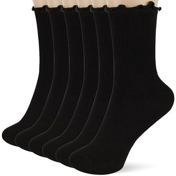 Xiao Hua pares de calcetines de algodón para mujer - Calcetines con puños con volantes - Calcetines casuales con volantes (negros)