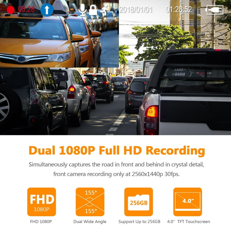Auotop 1080P DVR Dash Caera Fotocaera anteriore e interna e posteriore Registratore di guida