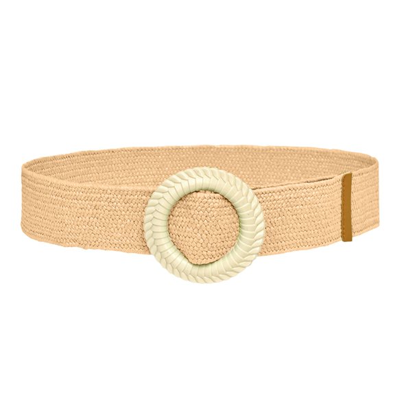 KDSJSXW Belt Women Women Solid Woven Elastic Casual Summer Belt Stretch Skinny Belt With Wooden Buckle Chain Belt (Beige,One Size)