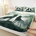 thumbnail image 4 of Manfei Wild Wolves Queen Sheets,Natural Mountain Queen Sheet Sets,Green,4 Pieces,1 Flat Sheet, 1 Fitted Sheet and 2 Pillowcases, 4 of 6