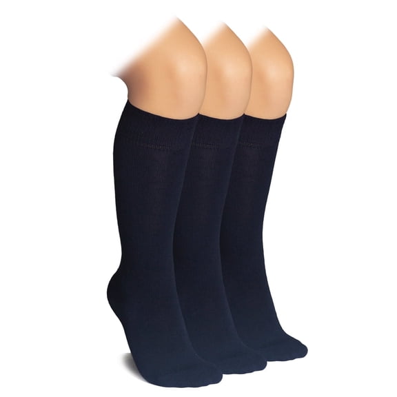 Hugh Ugoli Bamboo Knee High Socks for Kids, Breathable Comfortable School Uniform Socks, 3 Pairs, 9-11 Years