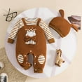 thumbnail image 2 of Rhuody Boy Onesies 6-12 Months Ribbed Bodysuit Long Sleeve Letter Print Outfit With Matching Hat Autumn Winter Infant Baby Casial Simple Clothes Blue, 2 of 8
