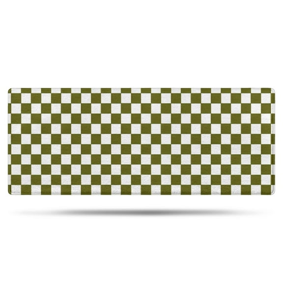 Olive Green and White Checkerboard Pattern Bathroom Rugs Mat,Non Slip Microfiber Bathroom Rug,Rubber Backing,Soft Bathroom Mats for Bathroom Floor,Tub and Shower,60x24in(150x60cm)