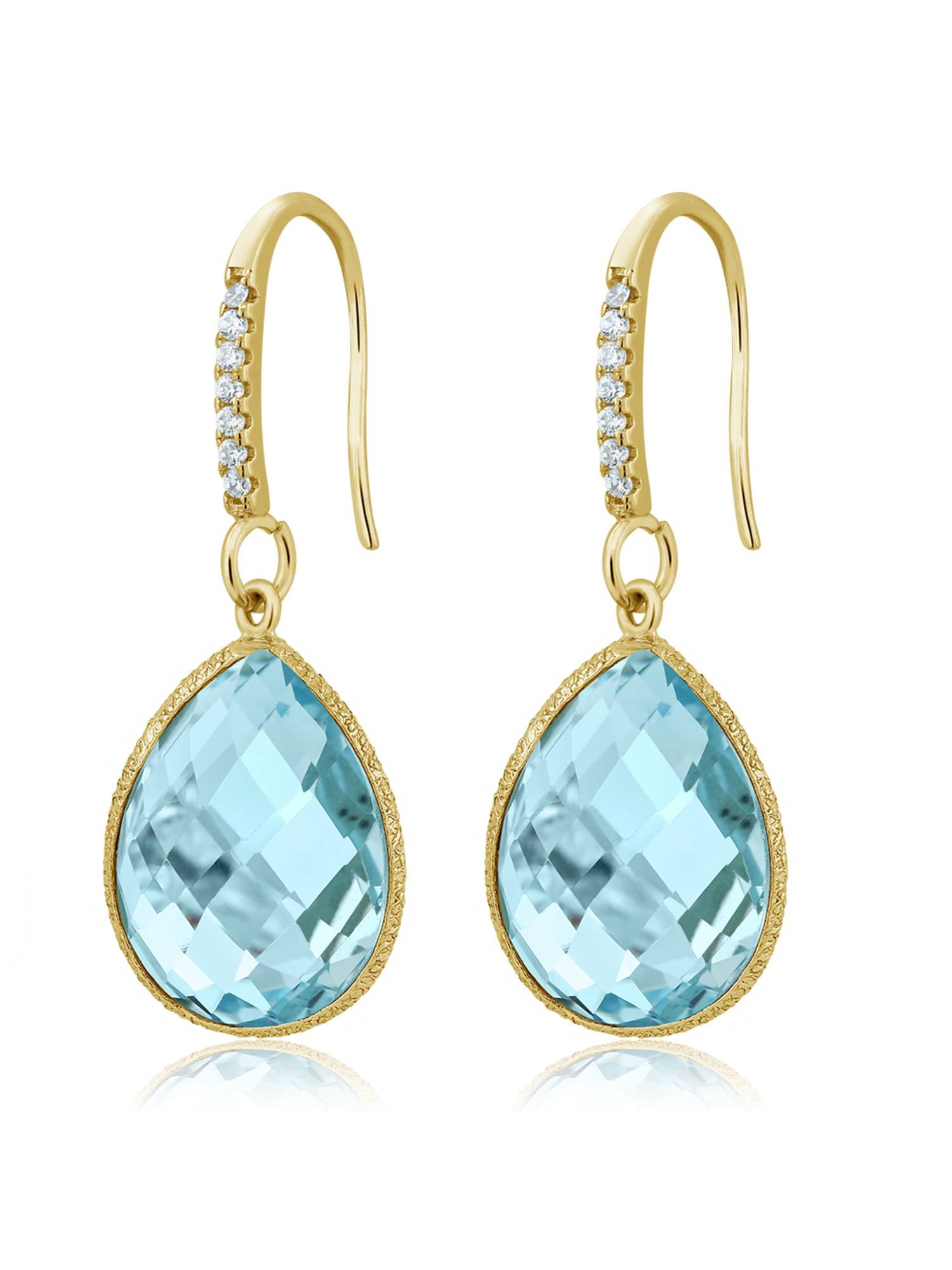 Gem Stone King 925 Sterling Silver Gold Plated Blue Topaz Dangle Earrings  For Women (18.00 Cttw, Gemstone Birthstone, Pear Shape 16X12MM)