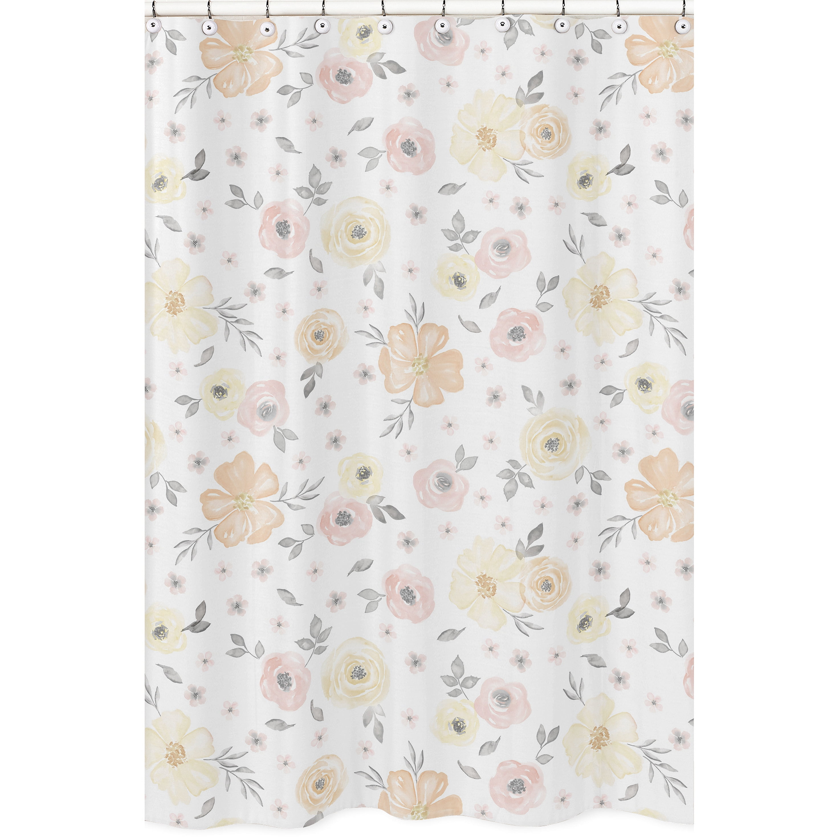 Sweet Jojo Designs Yellow and Pink Watercolor Floral Bathroom Fabric ...