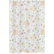 Sweet Jojo Designs Yellow and Pink Watercolor Floral Bathroom Fabric Bath Shower Curtain - Blush Peach Orange Cream Grey and White Shabby Chic Rose Flower Farmhouse